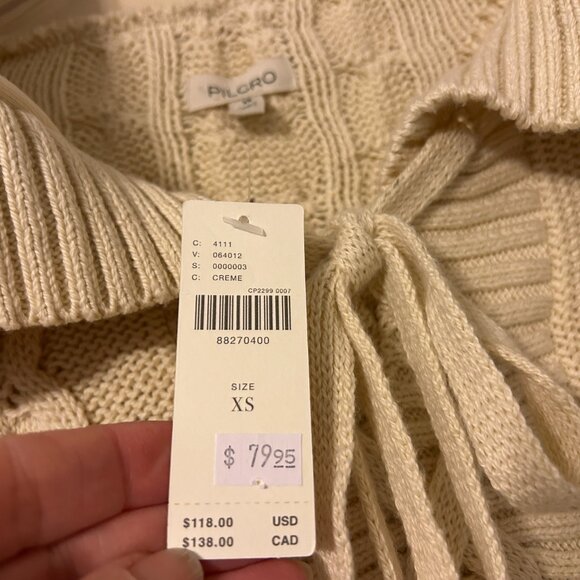 Anthropologie PILCRO Sz XS Beige Cable Knit Sweater Sweatshirt Collar Cuffs - Picture 7 of 11